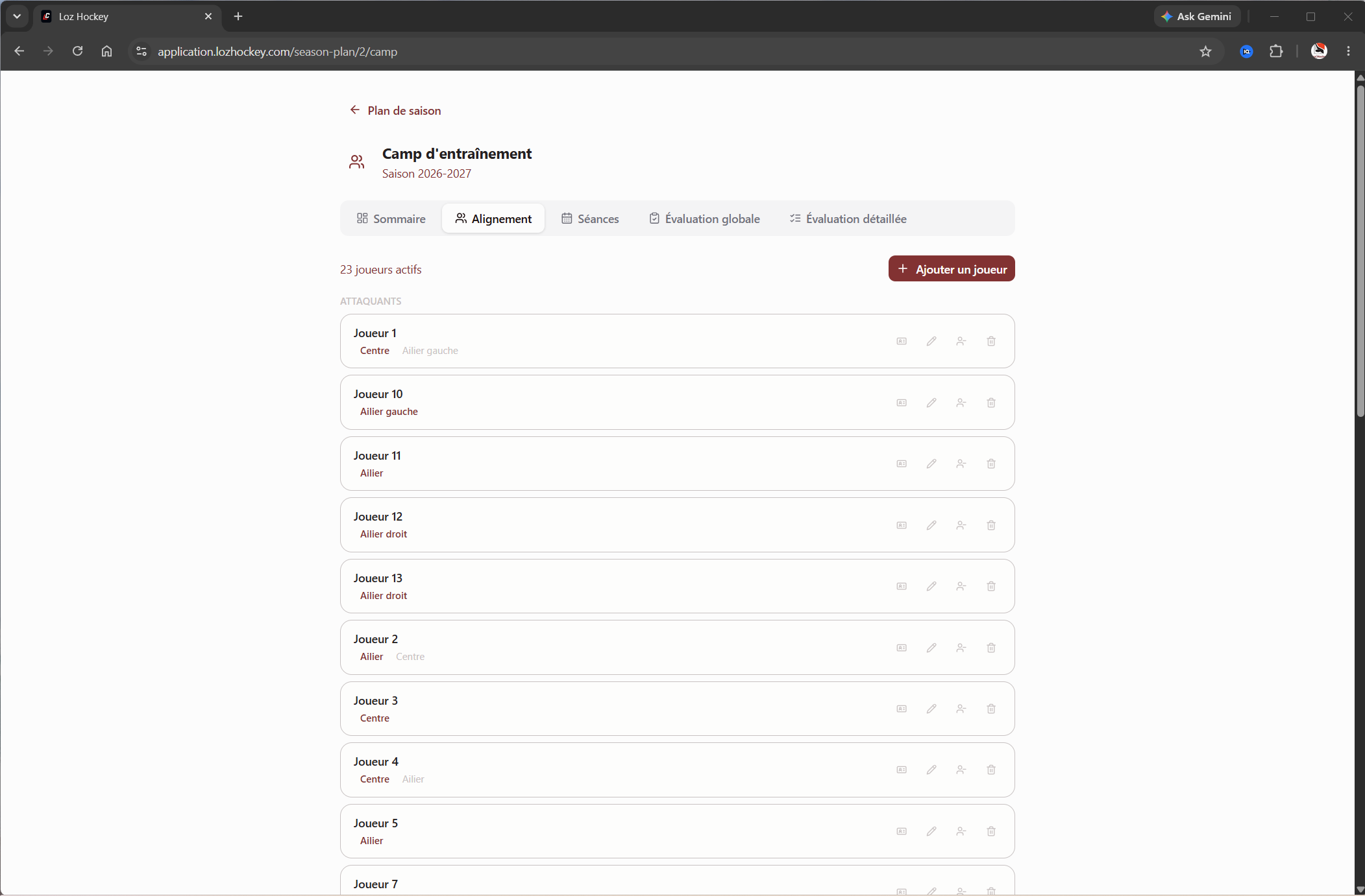 Gestion de camp d'entraînement de hockey mineur — vue 2