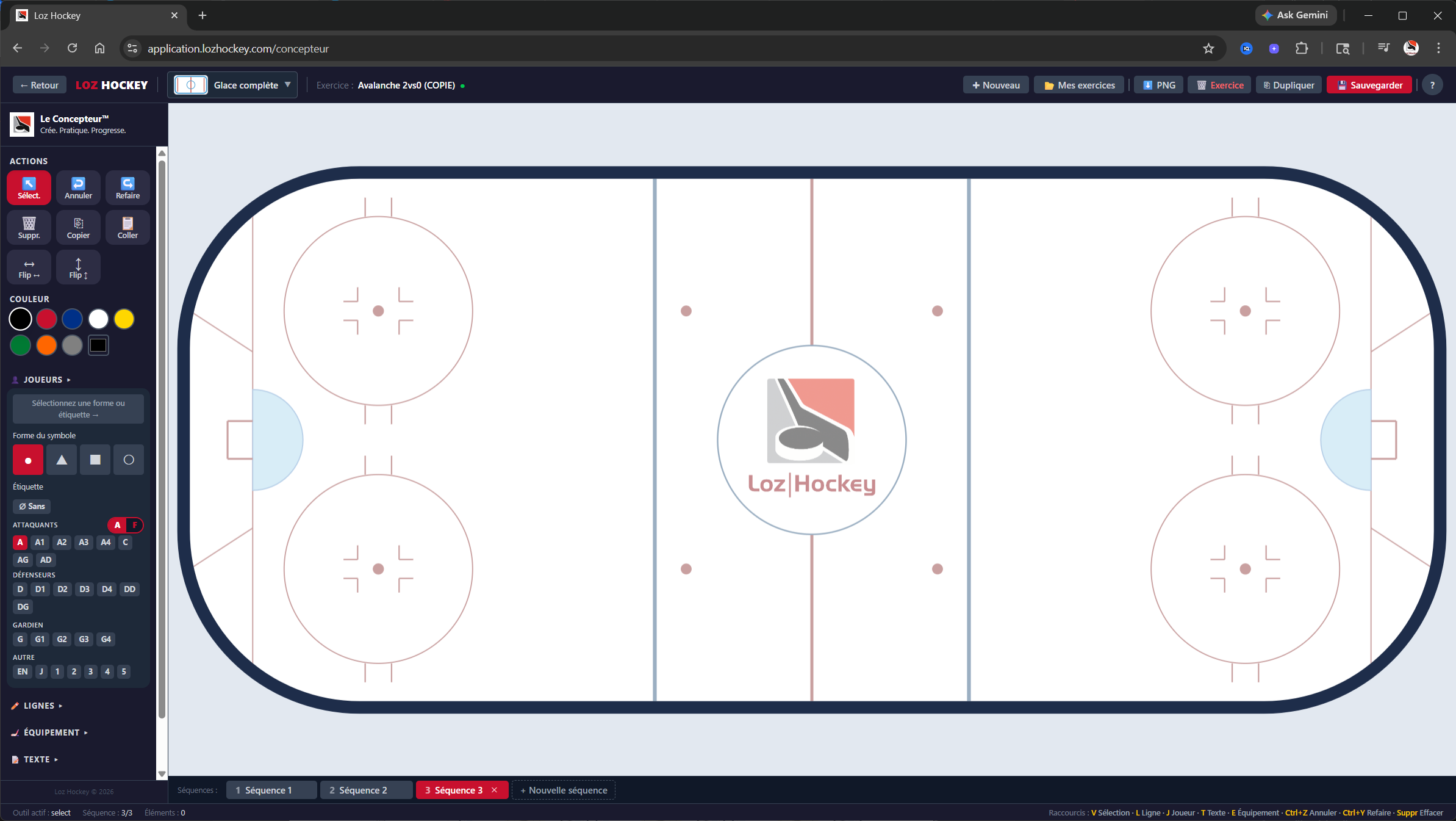 Concepteur visuel d'exercices de hockey — dessin sur patinoire virtuelle