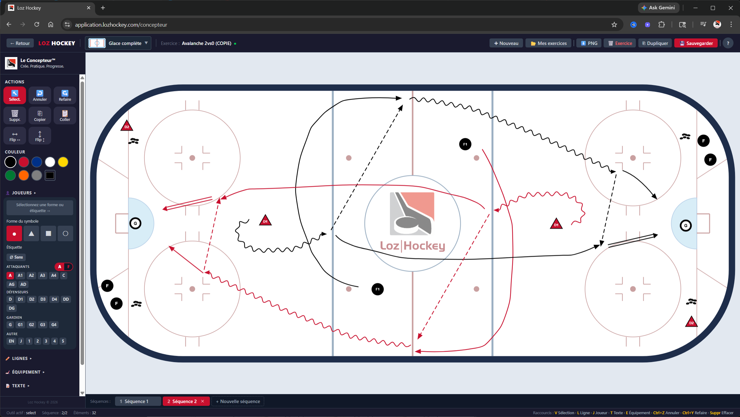 Concepteur visuel d'exercices de hockey — séquences multi-étapes