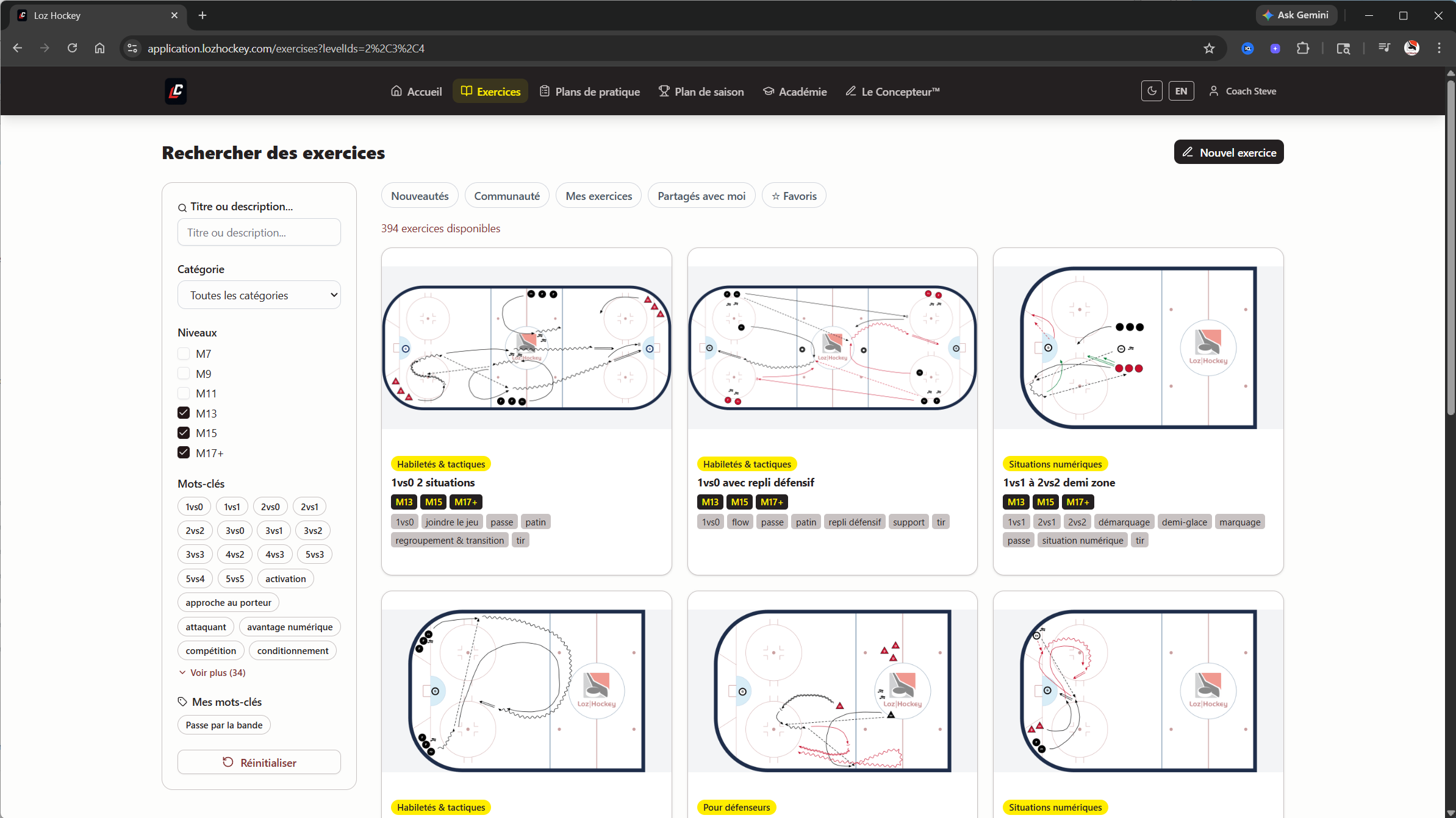 Bibliothèque d'exercices de hockey mineur dans Le Concepteur